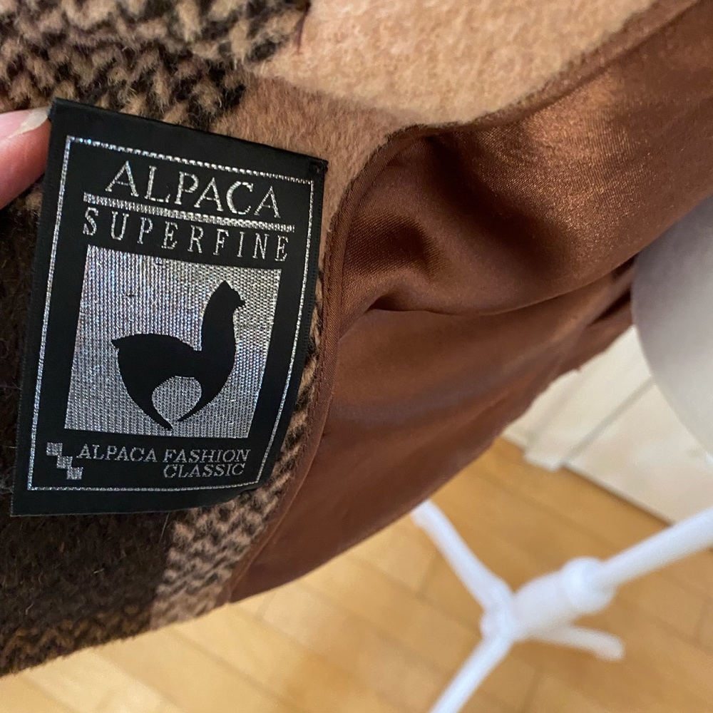 Alpaca Fashion Classic Basynu Lapin fur collar plaid coat, brown/beige Size M - Picture 6 of 16